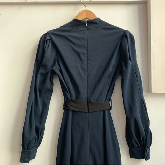 BADGLEY MISCHKA Navy Belted V-Neck Puff Sleeve Sheath Dress Size 2 - Picture 12 of 14